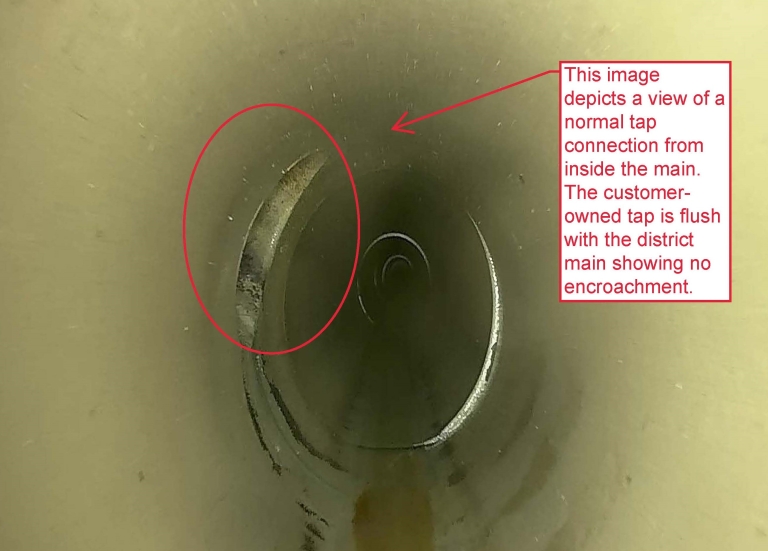 Depiction of a normal sewer tap that is not protruding into the main sewer line as described in the article. 